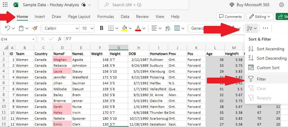 Choose a filter in Excel