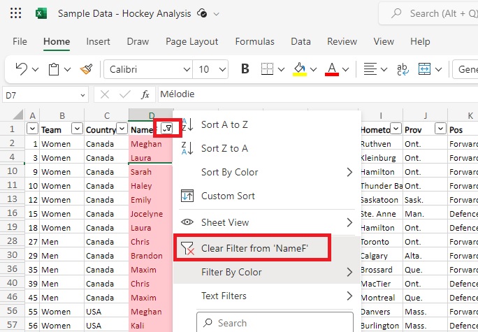 Clear an Excel filter