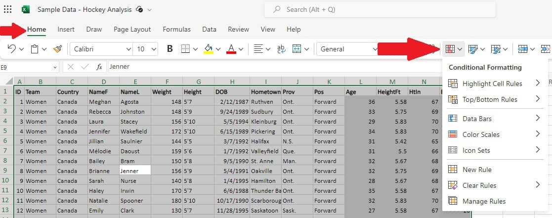 Excel conditional formatting