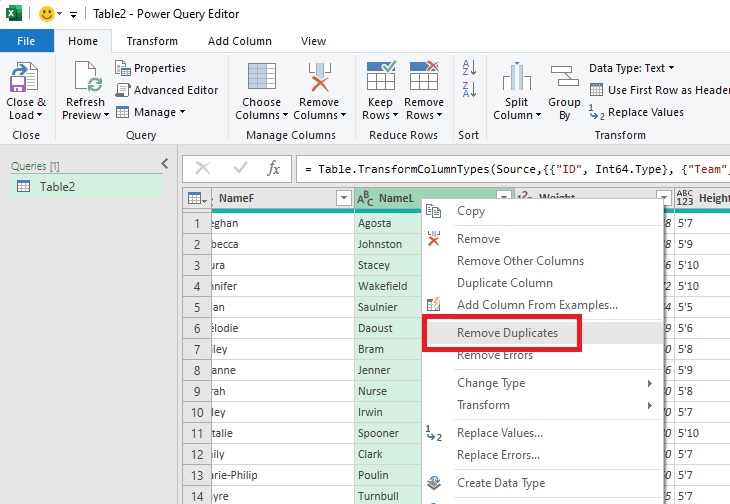 Remove Duplicates from the Excel Power Query