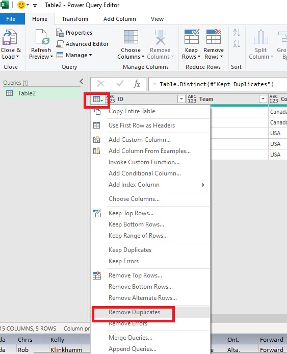 Remove additional duplicates from the Excel Power Query