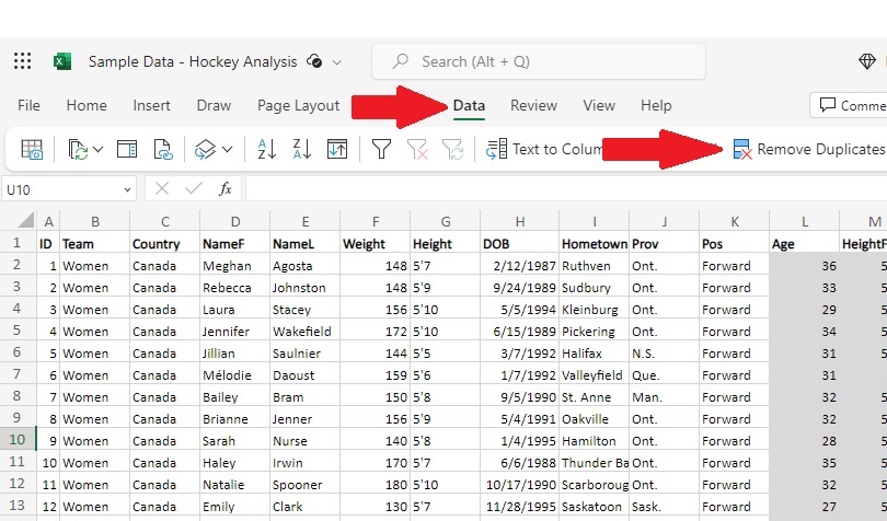Open data tab in Excel