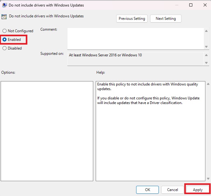 Enabling policy in Local Group Policy Editor. 