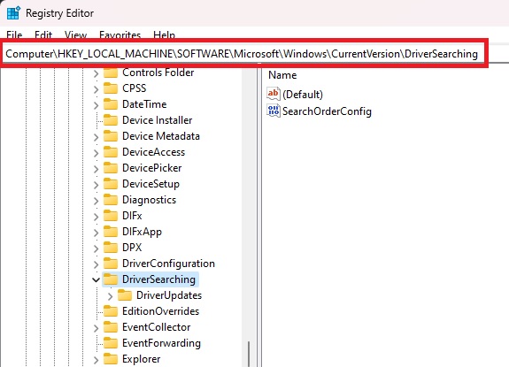 Navigating to location in Registry Editor.