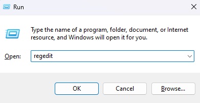 Typing command in Run window.