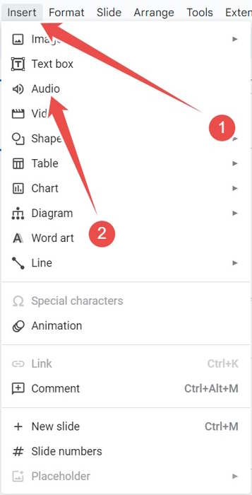Insert Audio In Google Slides Through The Top Menu