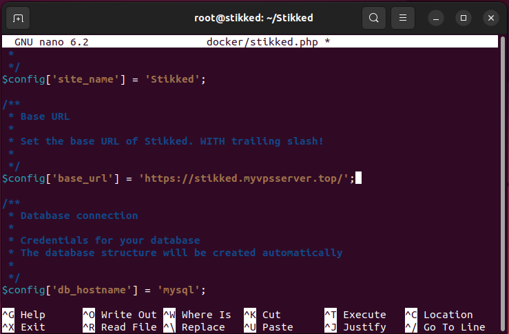 A terminal showing an example base URL for the instance.