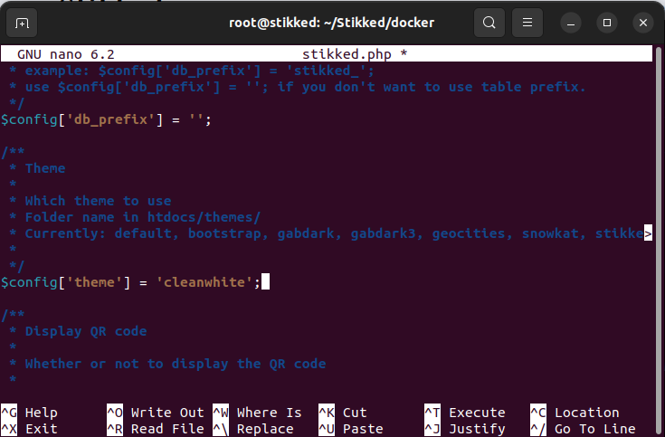 A terminal showing the theme variable for the current instance.