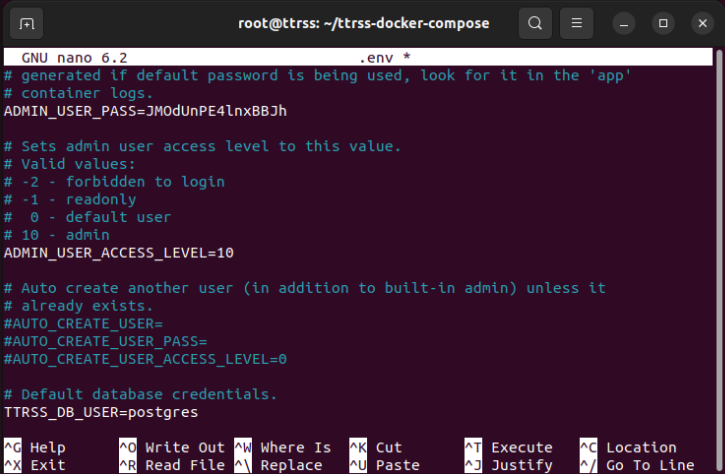 A terminal showing the default access level for an administrator account.