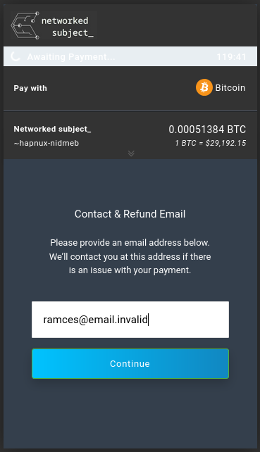 A screenshot of the email address prompt for Networked Subject.