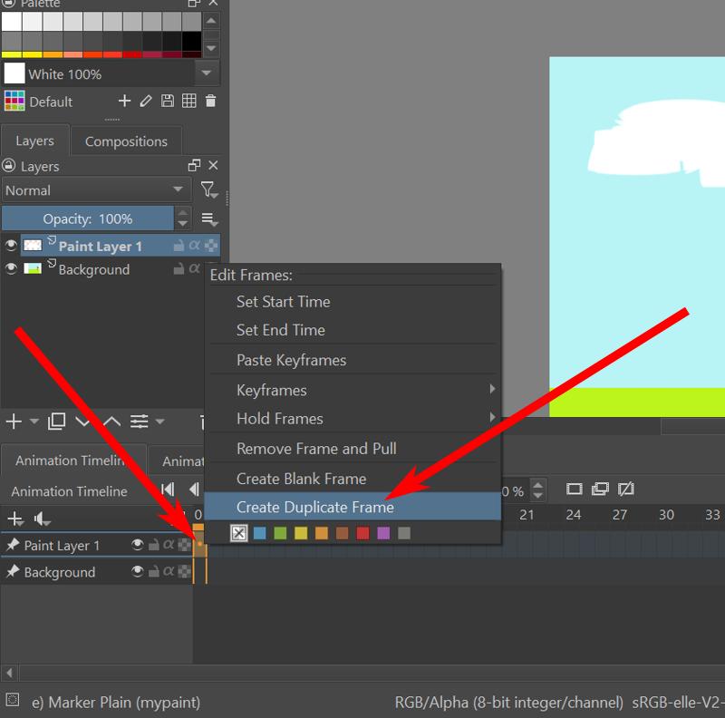 Krita Animation Create Duplicate Frame