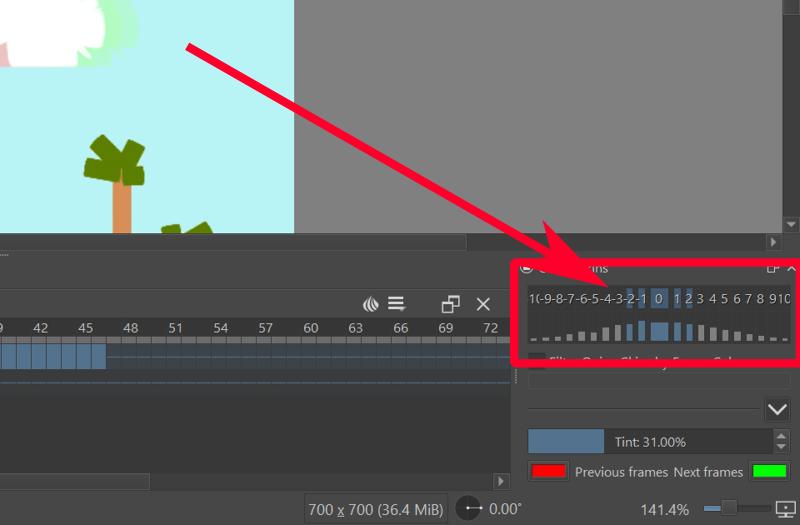 Krita Animation Red Box On Onion Skinning Settings Frame Distance Number