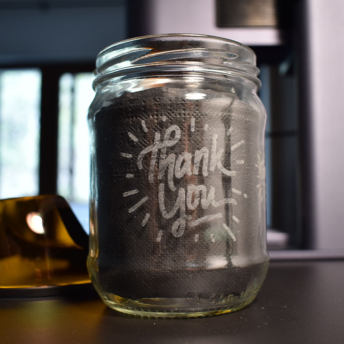 LaserPecker 4 engraving on glass.