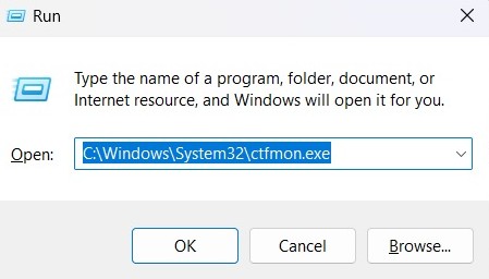 Typing command in Run window.