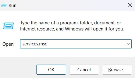 Typing "services.msc" in Run window.