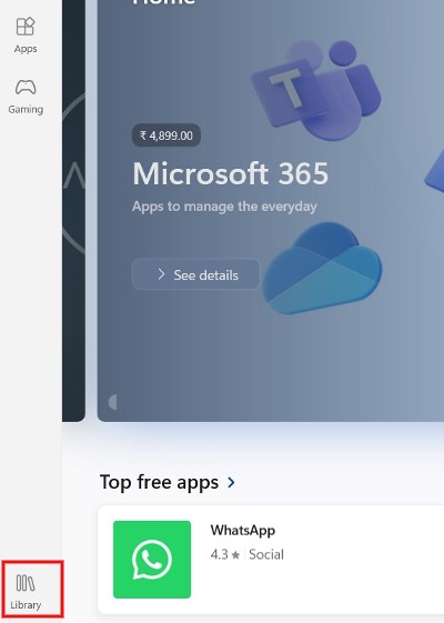Clicking "Library" button in Microsoft Store app. 