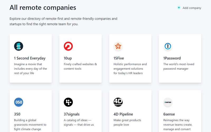 Nodesk remote companies section on the web