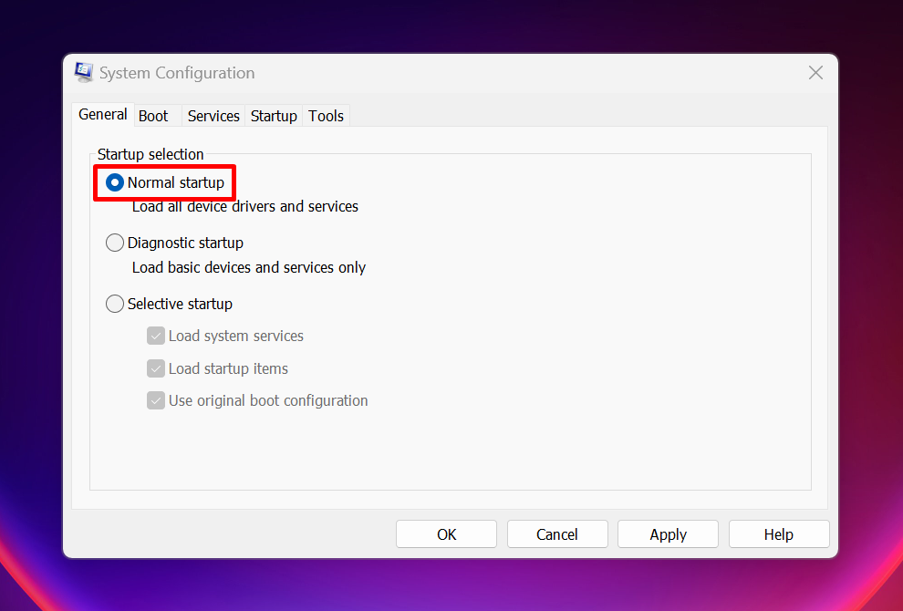 Clicking "Normal startup" in System Configuration app. 