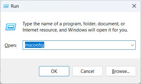Opening System Configuration using the Run window.