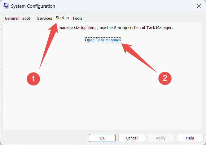 Opening Task Manager from System Configuration app.