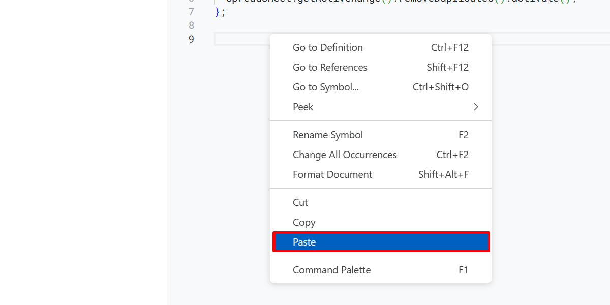 Pasting a function to an Apps Script file