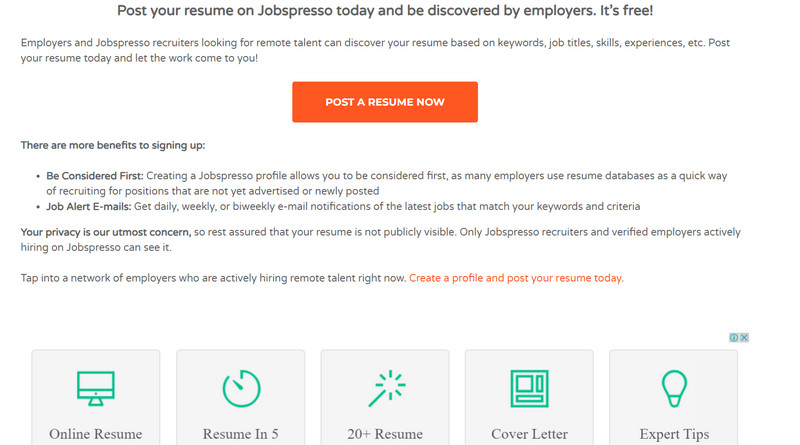 Posting a resume on Jobspresso