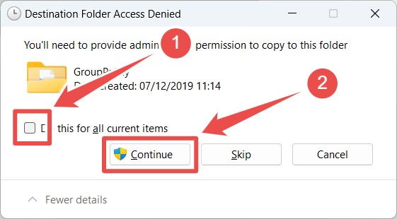 Providing permission to paste files in the Group Policy folder.