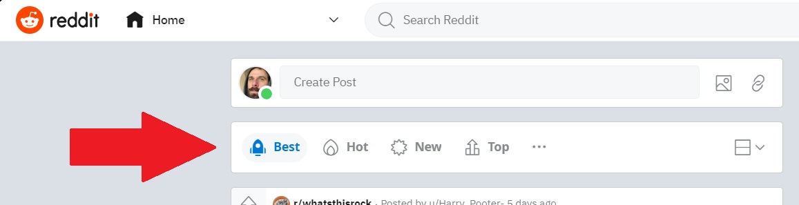 Reddit Sort Selection for Home Feed