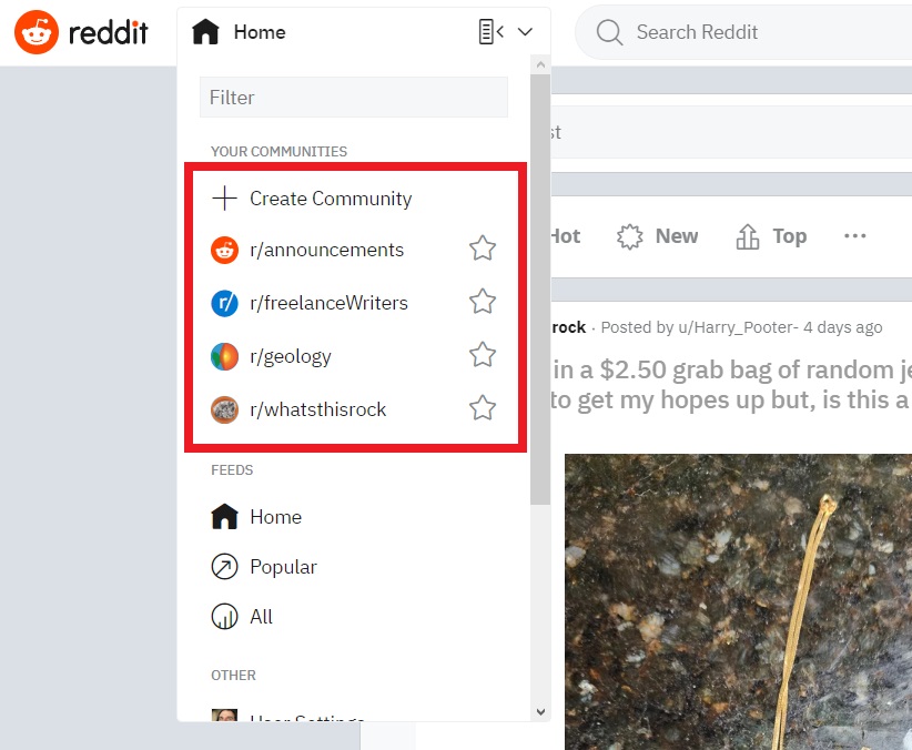Reddit Communities from Desktop Home Feed