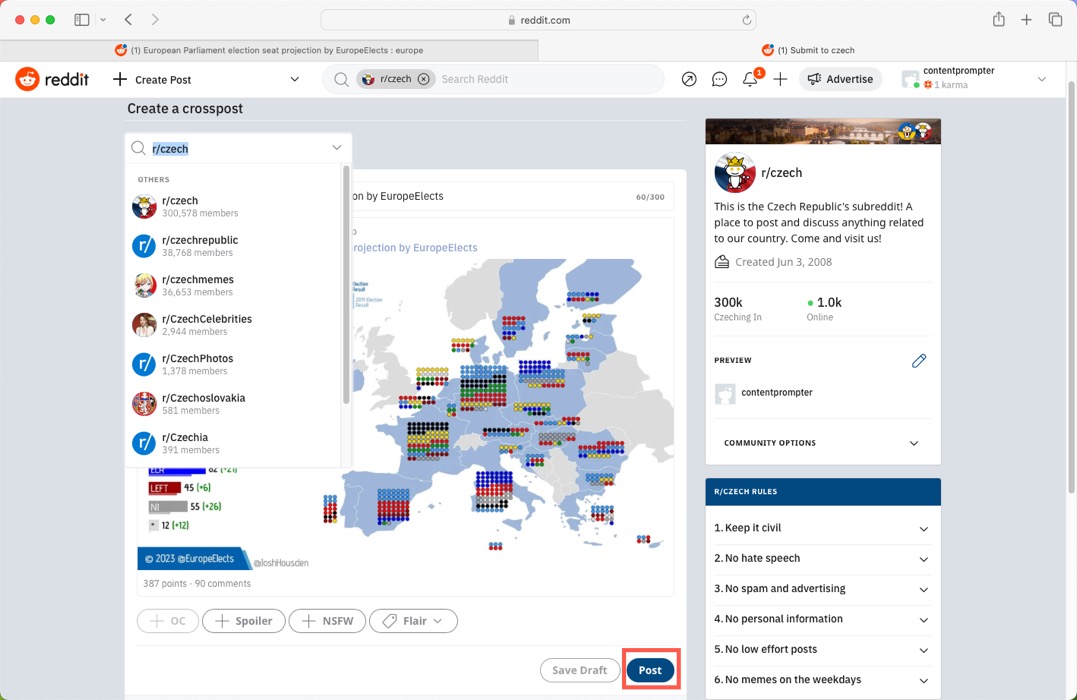 Reddit Crosspost Post Highlighted