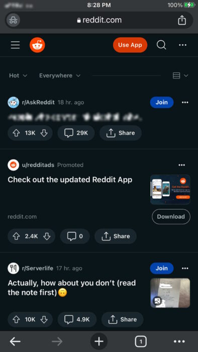 Reddit In Icognito Mode In The Chrome App