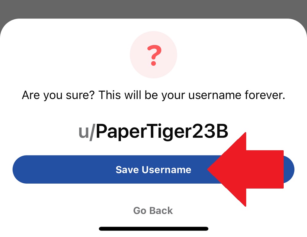 Reddit Mobile save username and click ok