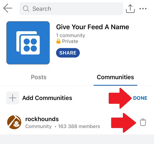 Remove Reddit Community from Custom Feed