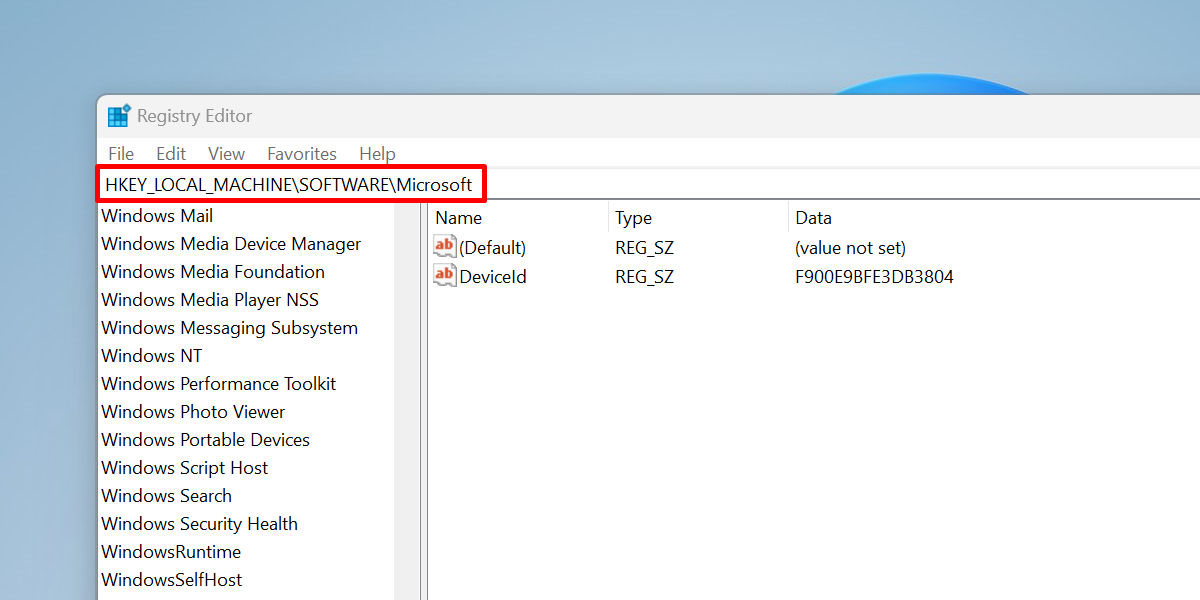 Navigating to location in Registry Editor.