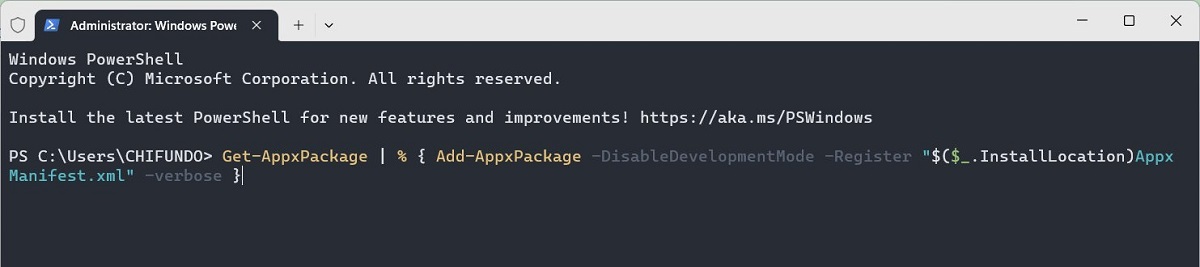 Executing command to register Action Center in Powershell.