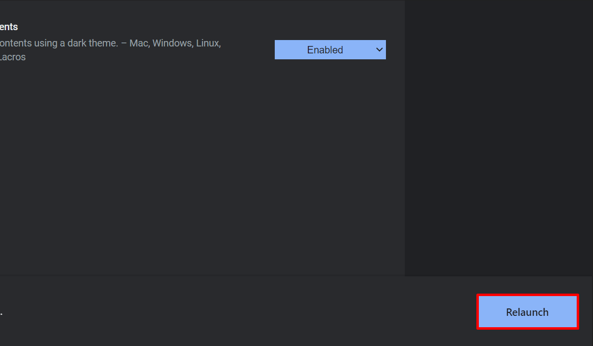 Relaunch button when enabling Chrome flags. 