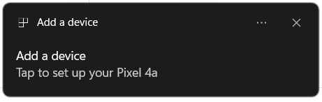 "Add a device" prompt on PC, requesting paring. 