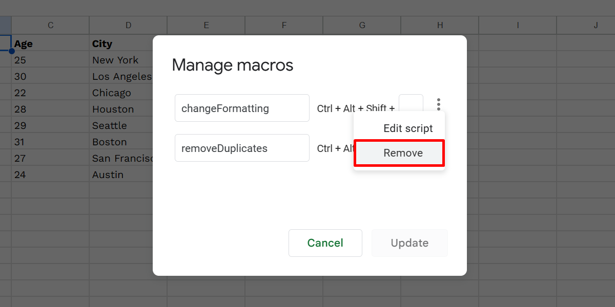 Removing a Google Sheets macro