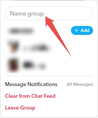 Renaming group chat in Snapchat for web.