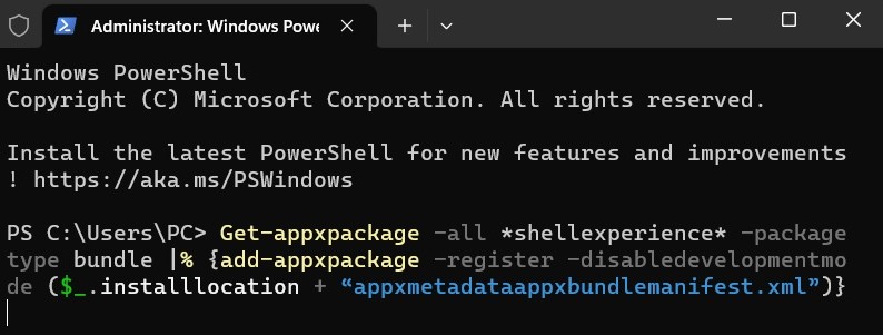 Typing command in PowerShell.