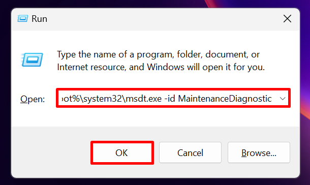 Executing command via Run window.