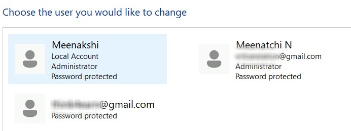 Selecting local account for which the password should be removed.