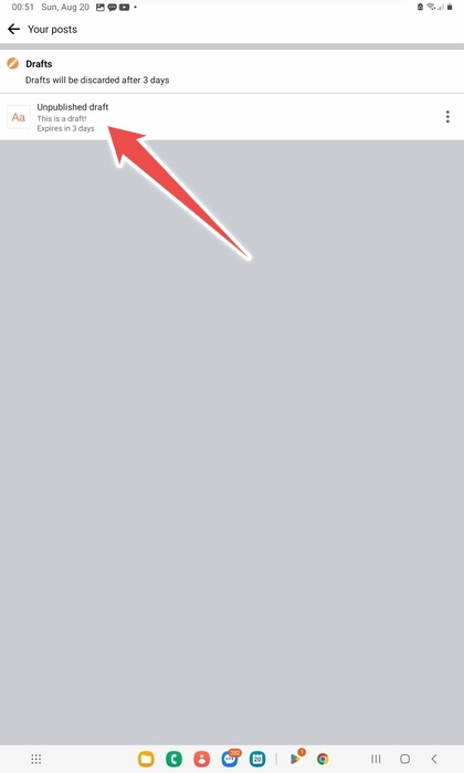 Selecting A Draft In The Facebook Android App