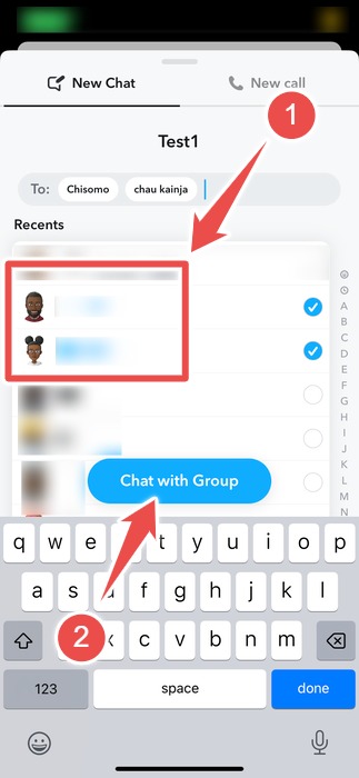 Adding group members to a group on Snapchat.