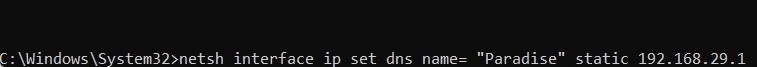 Setting a DNS server address via Command Prompt.
