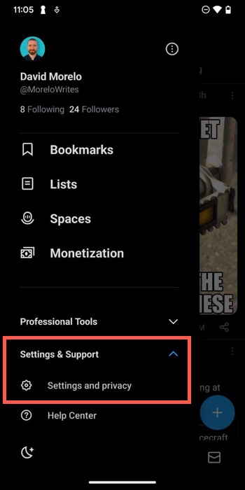 twitter for mobile settings and privacy menu 