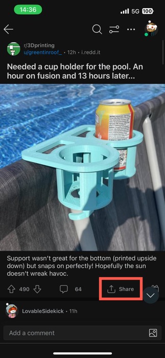 Share Button Reddit App Highlighted