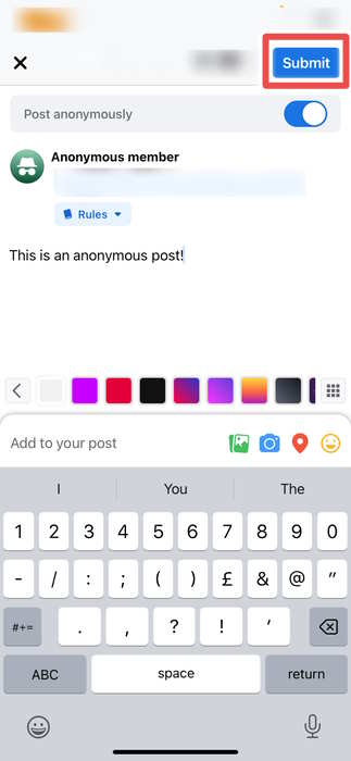 Submiting Anonymous Post On The Facebook App