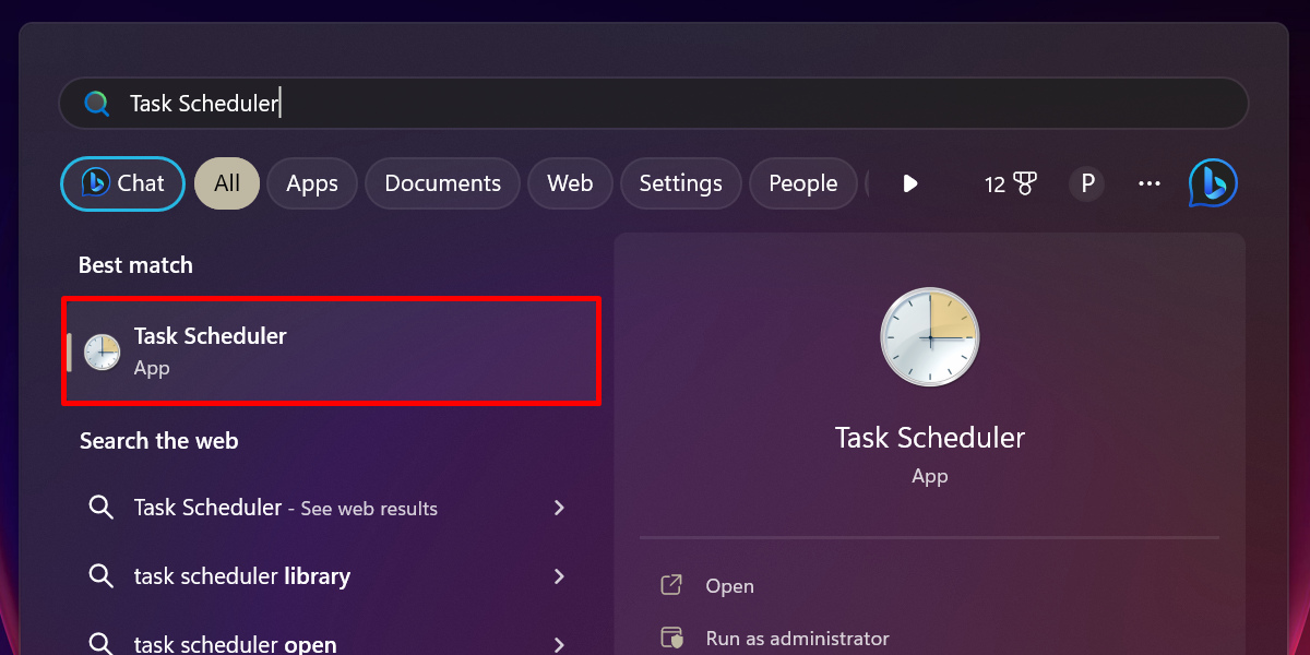 Opening Task Scheduler from Windows Search. 