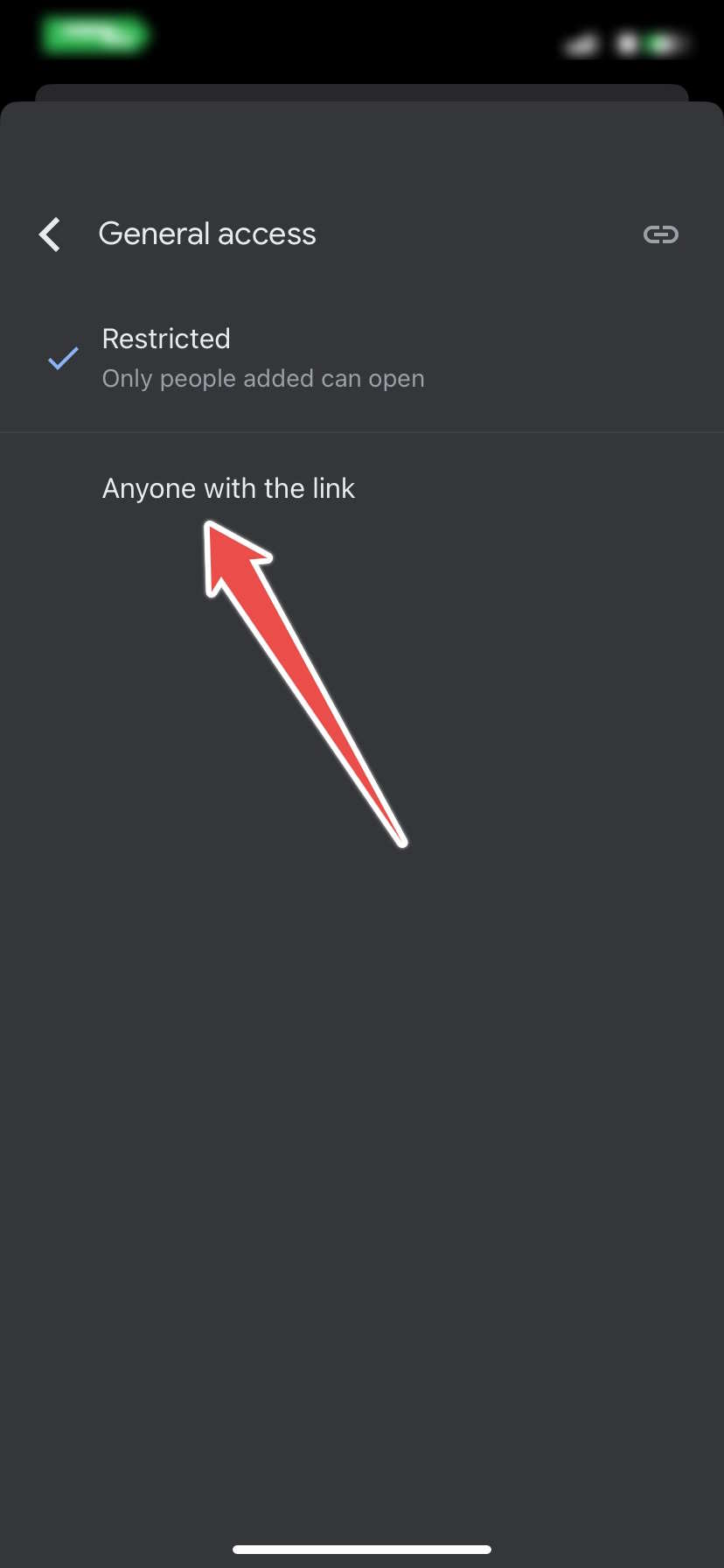 The Anyone With A Link Option When Managing Access Of An Audio File In The Google Drive App